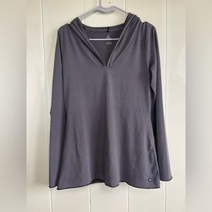 9- PRANA Black-Grey Pinstripe Hooded Active Tee